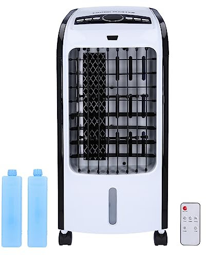 Enfriador de aire portátil con función humidificador, tanque de agua de 3 litros, 2 paquetes de hielo, 3 ajustes de velocidad y control remoto, función oscilante, ligero, enfriador de aire portátil