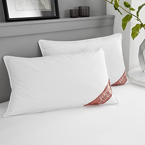 GC GAVENO CAVAILIA Paquete de 2 Almohadas de Plumas de Pato, Calidad de Hotel, tamaño estándar, Almohada de Apoyo para Cabeza y Cuello, Color Blanco, 48 x 74 cm