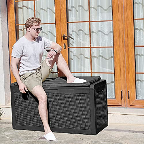 YITAHOME Garten-Aufbewahrungsbox, wasserdicht, strapazierfähig, 380 l, große Harz-Deckboxen mit Kissen, wetterbeständig, langlebig, Aufbewahrungsbehälter für den Außenbereich, Schwarz