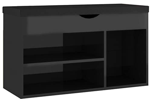 vidaXL Schuhbank mit Kissen Schuhschrank Sitzbank Sitztruhe Schuhablage Schuhregal Schuhtruhe Schuhaufbewahrung Schuhständer Hochglanz-Schwarz 80x30x47cm Holzwerkstoff