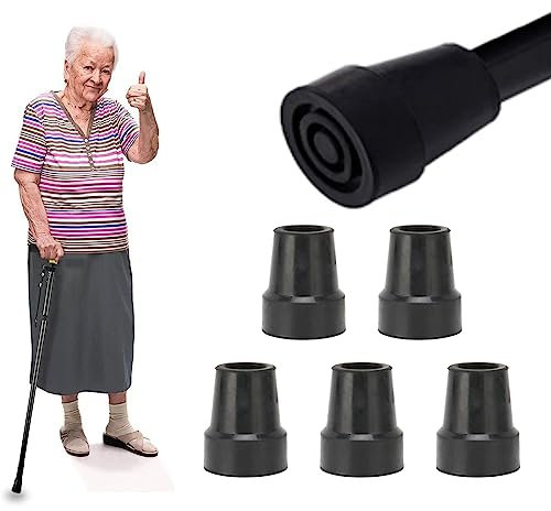 Gehstockspitze, Krückenspitze, Professioneller Gummi-Ersatz, 5 Stück, Schwarz, 0,7 Zoll, Antirutsch, Stabilität, Für Gehhilfen, Ersatzteile