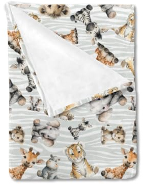 HawSkgFub Babydecke, Motiv: Safari, Dschungel, afrikanisches Tier, Geschenk für Jungen und Mädchen, geschlechtsneutral, Elefant, Giraffe, Löwe, Flanell-Fleece, Kinderbettdecken, weich, leicht, für