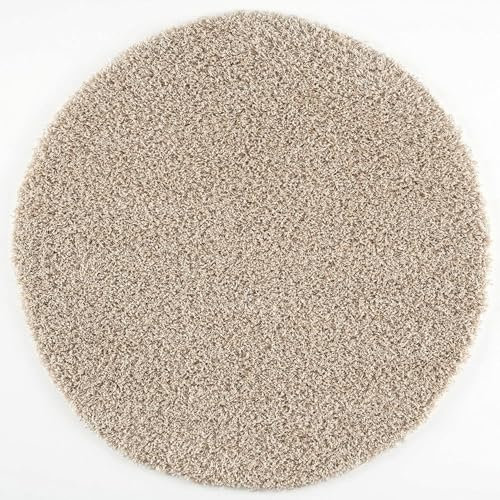 Muratap Teppich Wohnzimmer Modern - Loca Shaggy - Hochflor Teppich Weich und Warm Schmutzabweisend und Pflegeleicht Wohnzimmerteppich - Große: 200 cm - Rund - Farbe: Beige