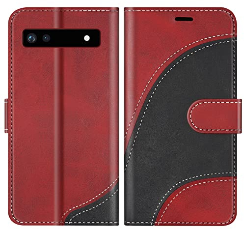 BoxTii Cover per Google Pixel 6A 5G, Custodia in PU Pelle Portafoglio per Google Pixel 6A 5G, Magnetica Cover a Libro con Slot per Schede, Rosso