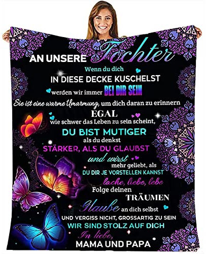 MZIEIU Personalisierte Decke Geschenke An unsere Tochter von Eltern, Mama und Papa zu Tochter Kuscheldecke Flauschige Geschenk,Mädchen Geburtstags Abschluss-Geschenke,Geschenk für Tochter