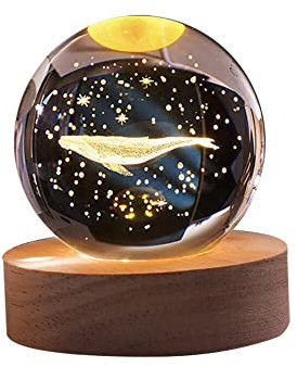 3D Kristall Ball Nachtlicht, Sonnensystem Glaskugel mit Ständer USB Aufladung Nachtlicht Lampe Geburtstag Weihnachts Geschenk für Kinderzimmer Jungen Mädchen Dekoration für Haus Büro Fotografie