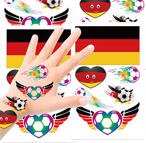 10 Blätter Deutsche Flagge Tattoo Aufkleber, Fußball Temporäre Tattoos für Kinder Erwachsene, World Cup Deutschland Tattoo Dekoration, Wasserdicht German Fußball Gesichts Körper Tattoo