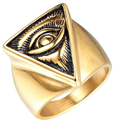 XJruixi Vintage All Seeing Eye Pyramid Illuminati Biker Ring Men Black/Gold/Silver Color Stainless Steel Punk Rings Male Masonic Jewelry