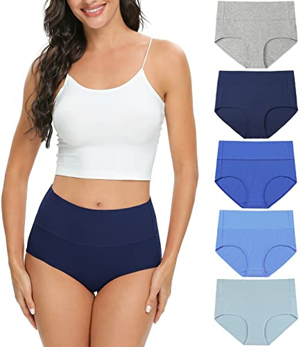 Wealurre Women High Waist Cotton Knickers C Section Underwear Ladies Full Coverage Briefs Tummy Control Panties Underpants Multipack 5 (1002 bluegray,L)