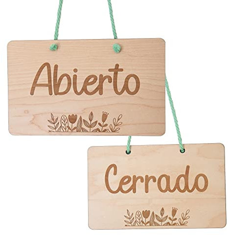 Smile BB- Cartel Abierto Cerrado para Tiendas, Negocios, en Madera, Letrero Abierto y Cerrado Fabricado en España