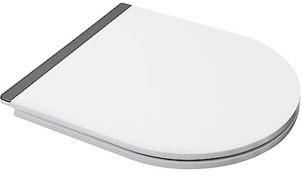 Fanmitrk Duroplast White Toilet Seat-Soft Close U Shape Toilet Seat,Metal Glossy Decorative Strips,43cm Size, Easy to Clean,Quick Release (UF17-01WS)