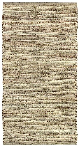HAMID - Jute Teppich, Natur, 100% Naturfaser, Jutefaser Handgewebt, Weicher Teppich und Hohe Festigkeit für Wohnzimmer, Esszimmer, Schlafzimmer, Flur - (D1, 110x60cm)