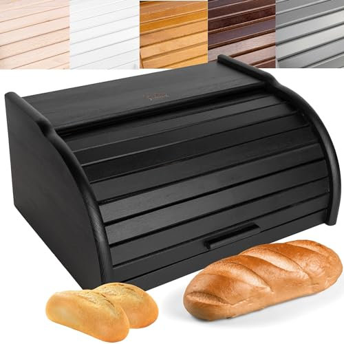 Creative Home Grey Wooden Bread Bin | 38 x 28.5 x 17.5 cm (+/- 1 cm) | Natural Beech Wood | Bread Box Container with Roll-Top Lid | Wooden Kitchen Storage box