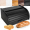 Creative Home Porta-Pane Legno Nero | Moderno | 38x28,5x17,5cm (+/-1cm) | Contenitore Pane | Coperchio Scorrevole Avvolgibile | Apertura Frontale a Scomparsa | Faggio Naturale | Accessori Cucina