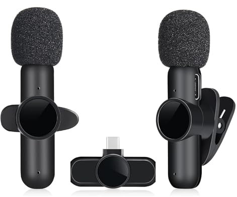 DRERIO 2 Pcs Wireless Lavalier Microphones for Android type-c,mini microphone 20-30 meter Connection distance,asmr microphone Plug-Play, for TikTok, YouTube, Vlog Recording (type-c with 2 Mic)