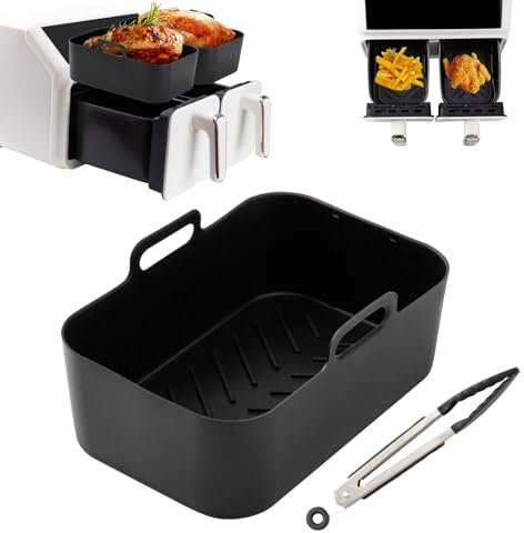 3 Pcs Silicone Air Fryer Trays for 8QT and 10QT, Ninja Foodie Dual Accessories, Reusable Non-Stick Heat-Resistant Liners, Fits 8L, 9L, 10L Air Fryers, Bonus Kitchen Tongs