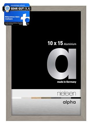nielsen Bilderrahmen, 10 x 15 cm, Aluminium, Hellgrau, Fotorahmen zum Auftstellen und Aufhängen im Hoch- & Querformat, Echtglas, Alpha