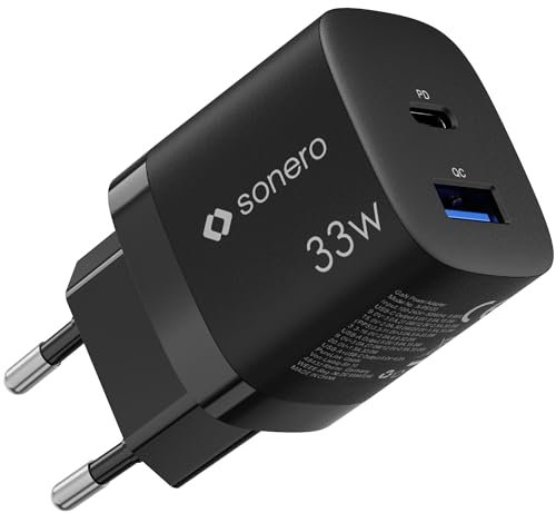 sonero chargeur USB, 1x 33 Watt port USB-C, 1x 30 Watt port USB-A, GaN chargeur rapide, alimentation USB, chargeur de téléphone portable avec détection automatique du courant de charge, noir