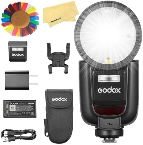 Godox V1 Pro N V1Pro N Flash d'appareil Photo à tête Ronde pour Flash Nikon Speedlite Speedlight, 76 WS 2,4 G TTL 1/8000 HSS, 500 flashs Pleine Puissance, Temps de Recyclage 1,3 s