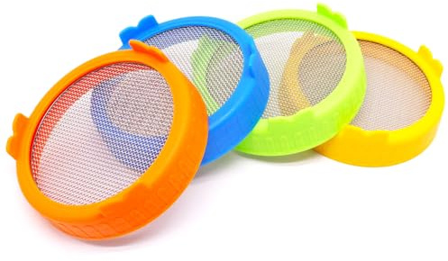 GDFYMI 4Pcak Sprouting Lids for Mason Jars, 86mm Wide Mouth Canning Jar Stainless Steel Mesh Screen Strainer Lid for Bean Sprouts Grow Kit - 4 colors
