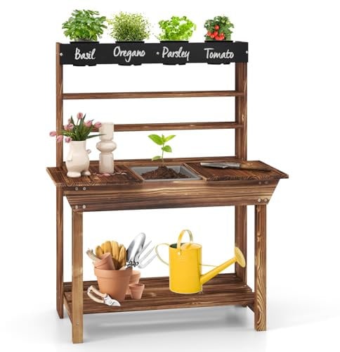 GOPLUS - Cocina exterior infantil de madera de abeto, con fregadero extraíble, mesa integrada, 2 en 1 mesa de jardín con 4 macetas, banco de almacenamiento para niños, 3 años, natural