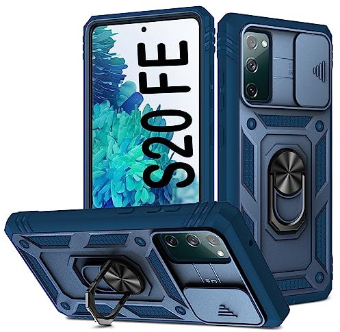PASNEW Schutzhülle für Galaxy S20 FE mit Kamera-Abdeckung, Ständer, Ladeanschluss, Staubstecker, strapazierfähig, stoßfest, Hartschale, für Samsung S20fe, 16,5 cm (6,5 Zoll), Blau