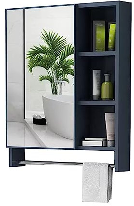 Generisch Badezimmer-Spiegelschrank, Wandmontage, eintüriger Aufbewahrungsschrank, Spiegelschrank (Farbe: Blau, Größe: 75 cm)