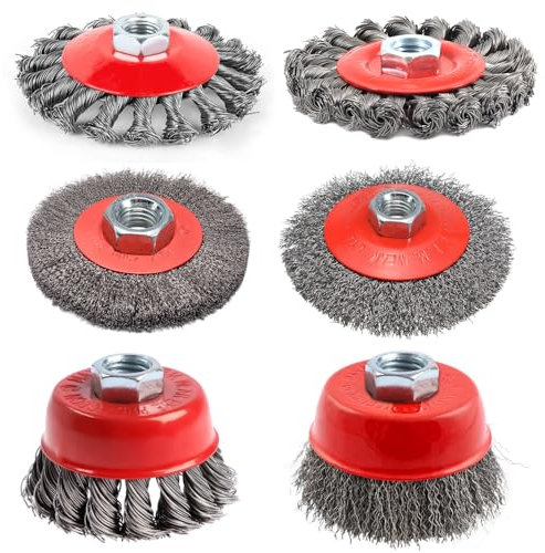 6 Pièces Brosse Métallique pour Meuleuse D'angle, Brosse Métallique Perceuse de 75 mm et 100 mm, Brosse Métallique Meuleuse avec Filetage M14, pour Dérouillage Polissage