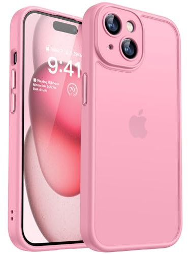 CANSHN Upgrade für iPhone 15 Plus Hülle mit Kameraschutz (TOP Militärschutz) Minimalistische Transluzente Matte Schutzhülle Extrem Haltbarkeit Hülle iPhone 15 Plus Case Stoßfest, Rosa