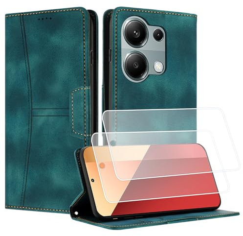 Yihaoyard Custodia per Xiaomi Redmi Note 13 Pro 4G - Elegante Cover Protettiva con Portafoglio e Supporto, Chiusura Magnetica - 2 Protezioni dello Schermo del Telefono Cellulare (Verde)