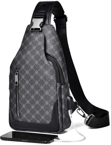 BAGZY Umhängetasche Brusttasche Herren Klein Leder Wasserfest Sling Bag Hat Mehrere Taschen für Wandern Outdoor Reisen Arbeit Business