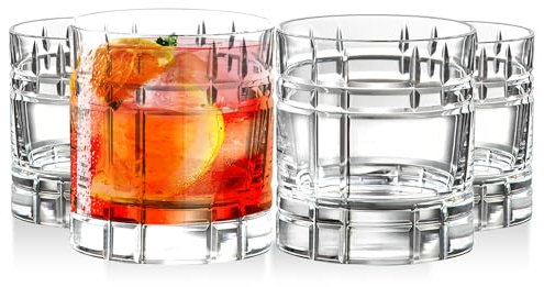 Barski Whiskey Glasses - Double Old Fashioned Rocks Glass - Set of 4 Lowball Tumbler - DOF Crystal Glass Tumblers - For Scotch - Bourbon - Water - Beverage - Drinking Glasses - 12 oz - Made in Europe