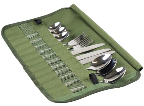 Eoixuqba Camping Bestecktasche, Utensilien Rolltasche, 15x25x2,5cm Bestecktasche Aufbewahrungtasche, Camping Utensil Roll, Wasserabweisend Bestecktasche Für Unterwegs Und Camping Besteck Rollentasche