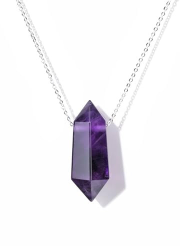 Jovivi Edelstein Amethyst Halskette Heilsteine Kette Hexagon Säulen Anhänger mit Kette Kristall Halskette Amulett Healing Reiki Energiesteine Schmuck