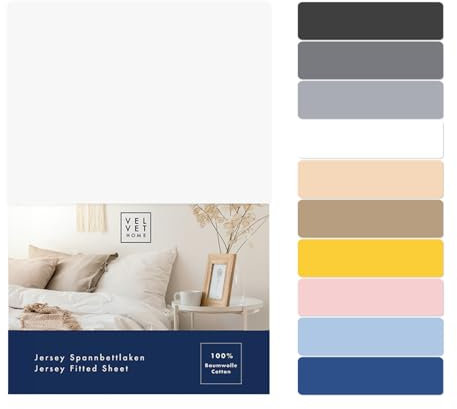 VelvetHome Spannbettlaken 180x200cm 100% gekämmte Baumwolle Markenqualität Oeko-TEX 100 Bettlaken Spannbetttuch Jersey 180x200 Weiß