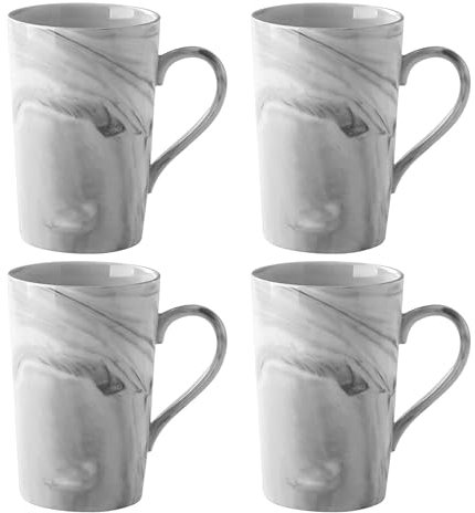 NAVACALA Ceramics Mugs, 350ml Marble Ceramic Cup for Home and Office, Microwave Dishwasher Safe, Set of 4 (Common 4 Grey)
