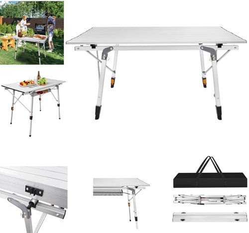 XZHWSZD Faltbares Rollup Lightweight Camp Sideboard mit Aluminiumlegierung,Picknicktisch im Freien mit Einstellbarer Höhe,Camping Portable Tisch mit Mesh Layer für BBQ,Abendessen,Catering,Buffet