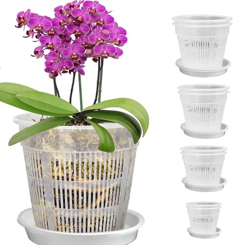 8 PCS Clear Orchid Pot with Drainage Holes,Plastic Plant Pots with Saucers, Ideal Plant Pots Nursery Pots for Orchid Repotting, Root Growth and Seedling Pots,Houseplant Pots for Indoor Gardening