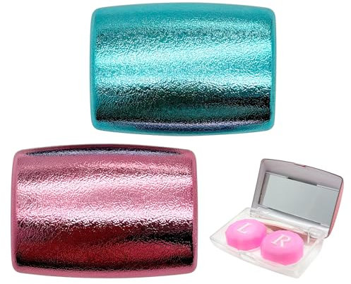 UpaClaire Contact Lens Case Travel Kit Portable Contact Lens Case Fashion Organizer with Tweezers Removal Tool Rose and Blue - 2pcs