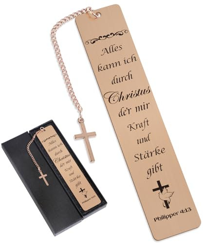 Afritee Christian Bibelvers Lesezeichen Geschenke - Roségold Inspirierendes Lesezeichen Mit Kreuz Anhänger Und Geschenkbox Christliche Geschenke Kommunion Motivation Geschenk Für Frauen Männer