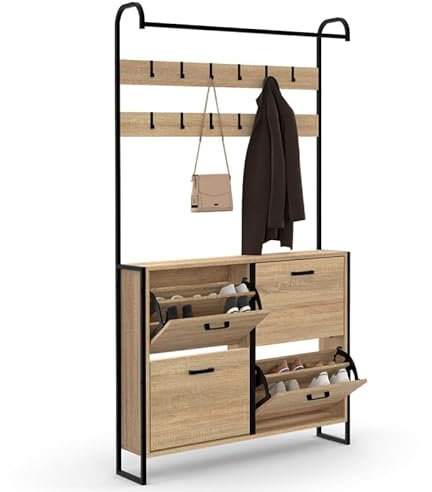 IDMarket - Vestiaire d'entrée Luis Meuble Chaussures 4 Portes Design Industriel