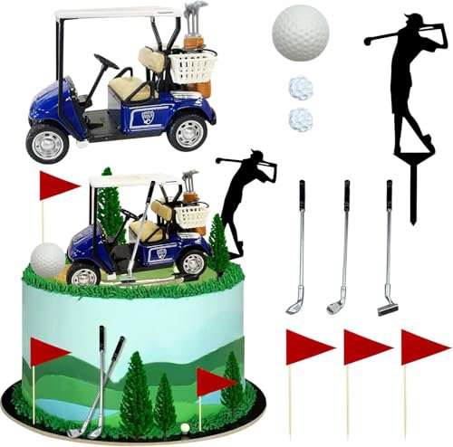 Golf Cake Decorations Heading for The Blue Cake Topper Birthday Decorations for Golfers with Cart Flag Golf Ball for Men Sport Golf Theme Party Supply (Blue Golf)