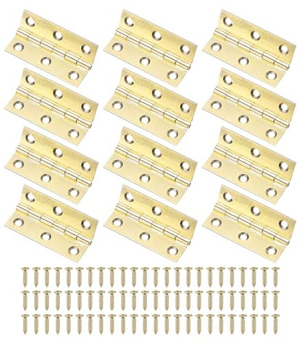 M METERXITY Juego De 12 Bisagras Pequeñas Para Puertas De 2 Pulgadas (51mm) Bisagras De Latón Para Puertas Interiores De Carpintería Con Tornillos Para Cajas De Gabinetes