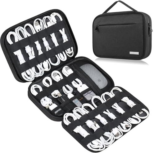 Lacdo Organizer Tragbares Elektronisches Zubehör Aufbewahrungstasche, Kabel Taschenkoffer, 6-Lagige Ladekabel mit großer Kapazität Aufbewahrungsorganisator für Kabel, SD-Karte, Schwarz