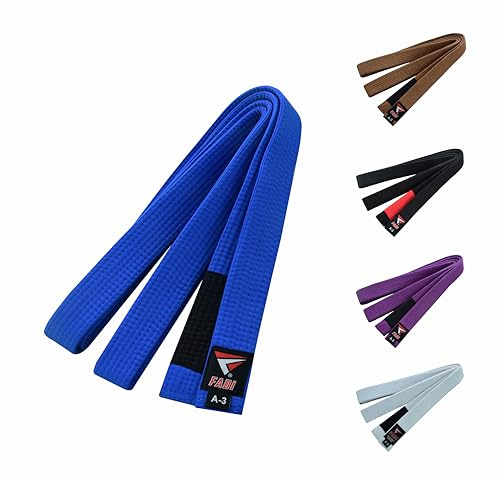 Fadi Sports Brazilian Jiu Jitsu Belt – Poly-Cotton BJJ Belt for Men & Women Durable with Ranking Stripe Sleeve for Gi Training & Competition (Blue, A5)