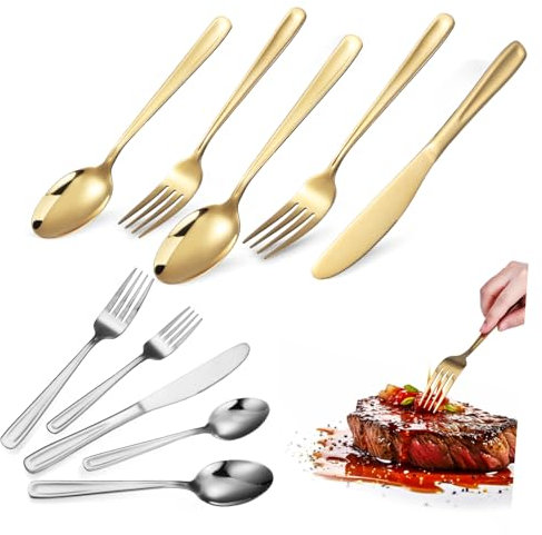 CIYODO 2Juego Cubiertos Para Carne Inoxidable Utensilios De Cocina Para Servir Mesa Para Asados y Comidas