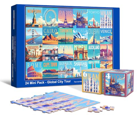 Weltstädte, 24 Mini-Puzzle-Tageskalender, 1000 Teile, Adventskalender | Täglich 1 Puzzle. Gehirntraining für Erwachsene & Senioren. Strukturierte Oberfläche, 70 x 50 cm.