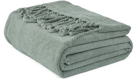 EHC Chenille Throw Blanket, Machine Washable Throws for Sofas Bed Sofa Settee Couch Reversible Bed Cover Over Bedspread, Single, 50 x 60, Sage