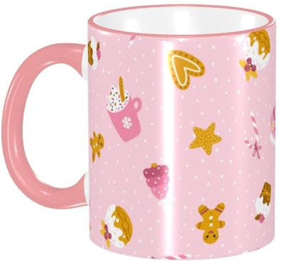 Pink Christmas Kawaii Cupcake Gingerbread Coffee Mug With Handle Tea Cup Mug Drinking Cups Ceramic Reusable Funny Novelty Coffee Mugs Travel Cup Drinkware Accessories for Home Office Cups Gifts 11oz
