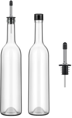 Maxdot 2 Pcs Syrup Bottle Long Neck Glass with Pour Spout, Liquor Syrup | 750ml 12oz Capacity, Metal Pourers for Precise Dispensing, Home Bar Wine Juice Syrup, Wedding Anniversary Party Events